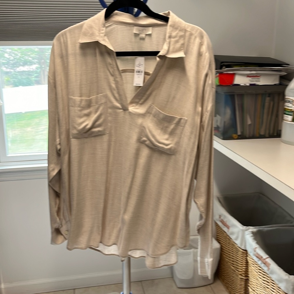 Loft beige long sleeve blouse.
